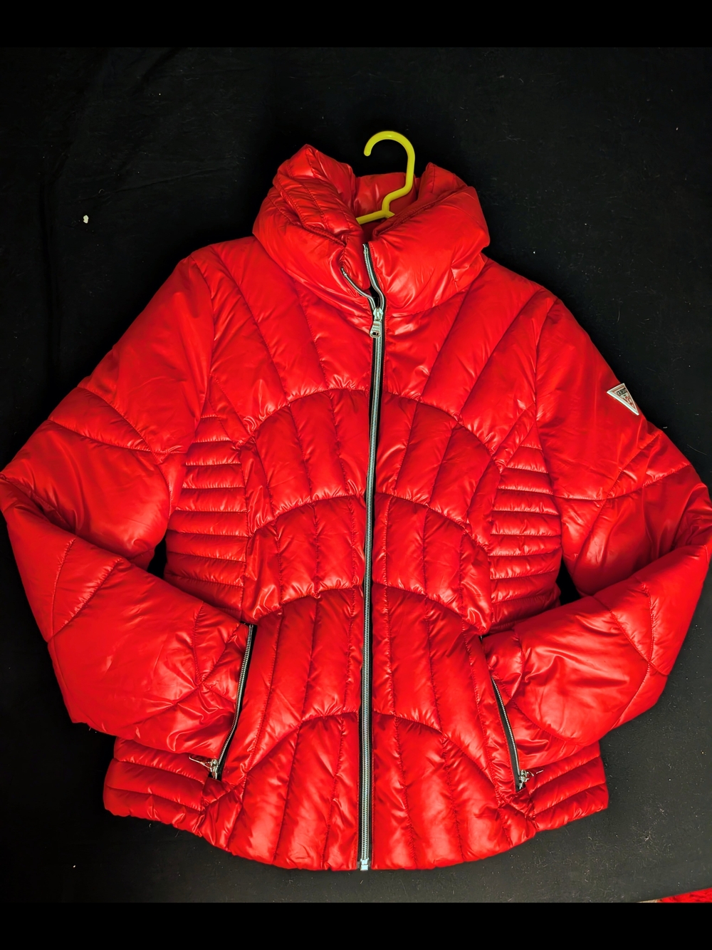 Guess Red Quilted Puffer Jacket with High Collar